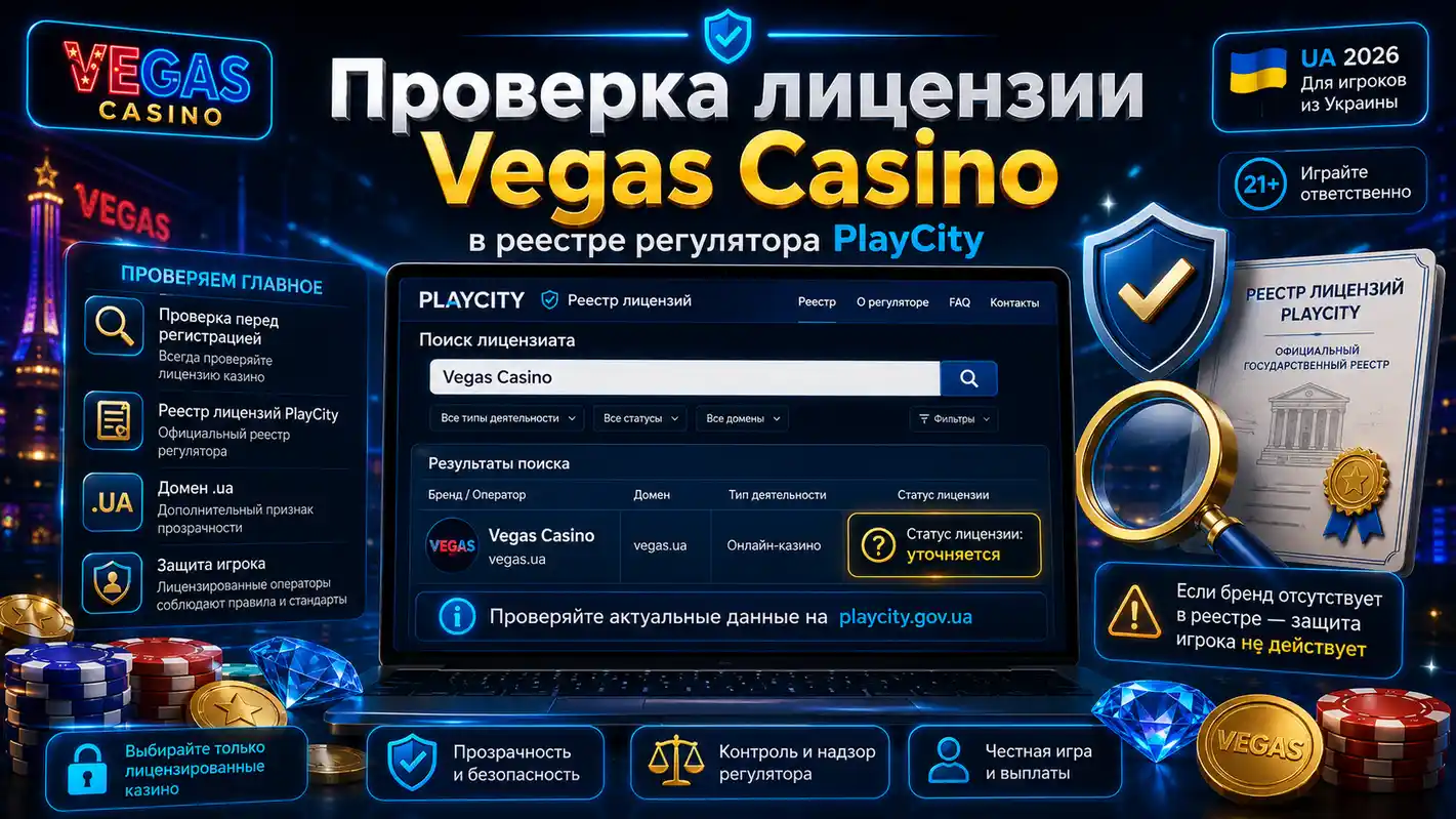 Проверка лицензии Vegas Casino в реестре регулятора PlayCity